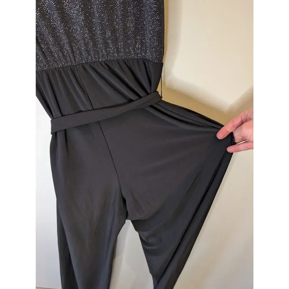 Annalee + Hope Black Glitter Wrap Bodice Sleeveless Jumpsuit Made USA S - Picture 7 of 8